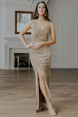 Marilyn Sequin Maxi Gown | Taupe Iridescent