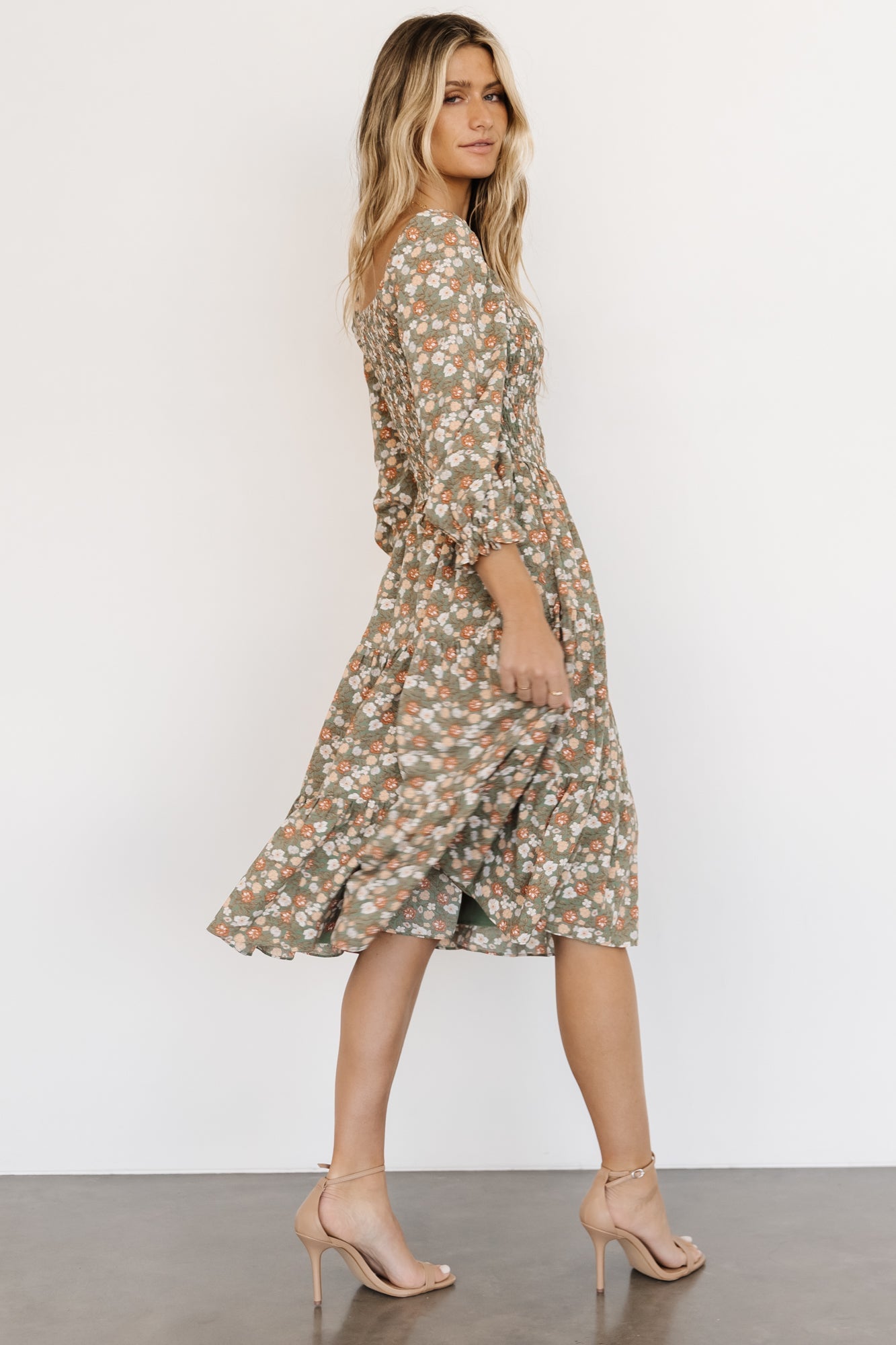 Marta Smocked Midi Dress | Dusty Olive Floral