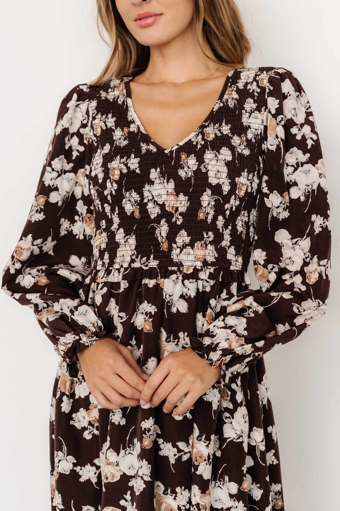 Matilda Smocked Midi Dress | Brown Floral