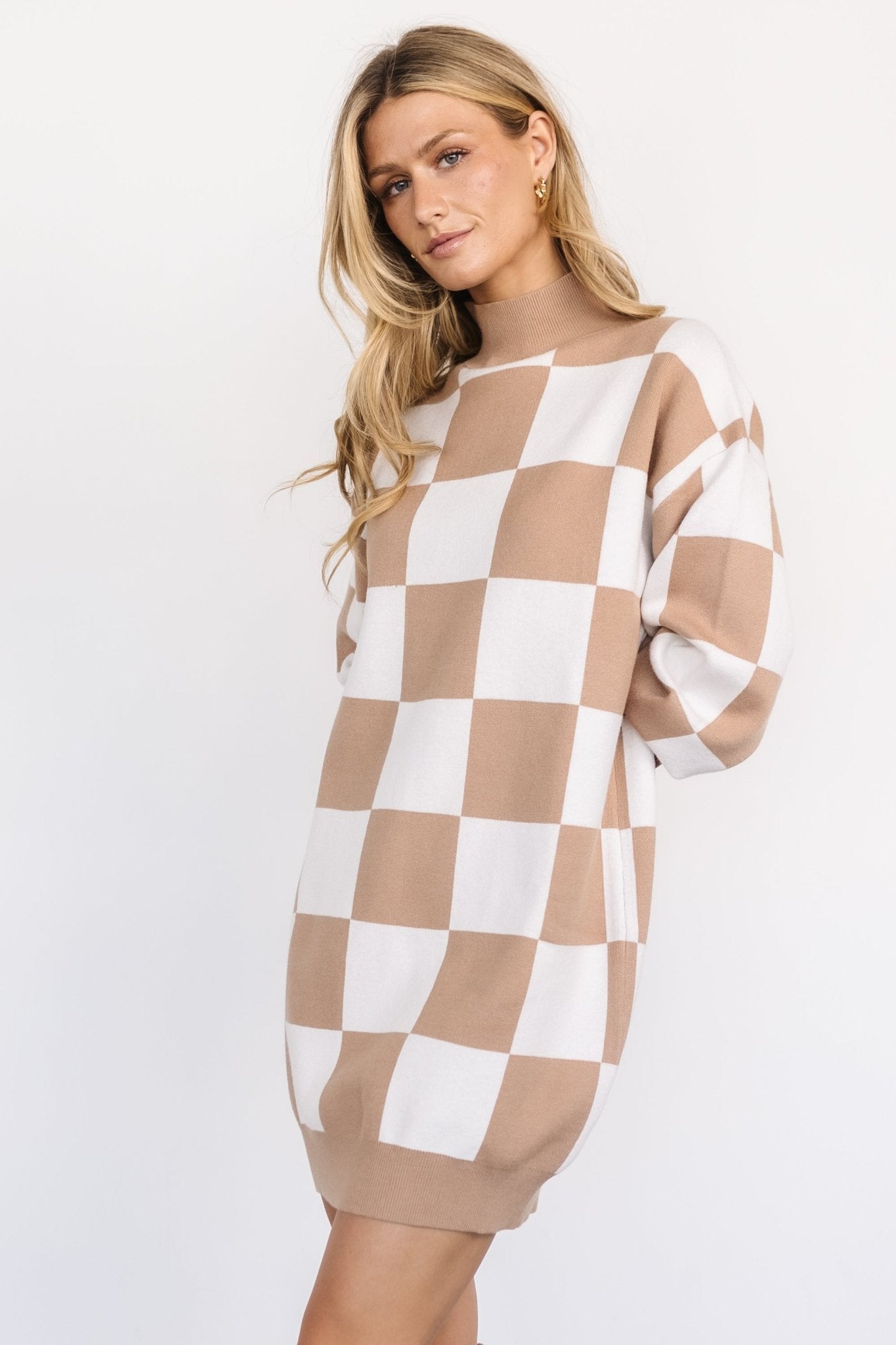 Mattie Checkered Sweater Dress | Taupe