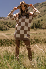 Mattie Checkered Sweater Dress | Taupe