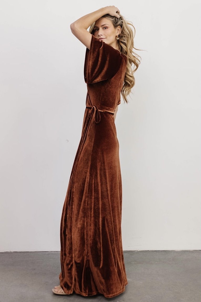 Meghan Velvet Wrap Maxi Dress | Bronze