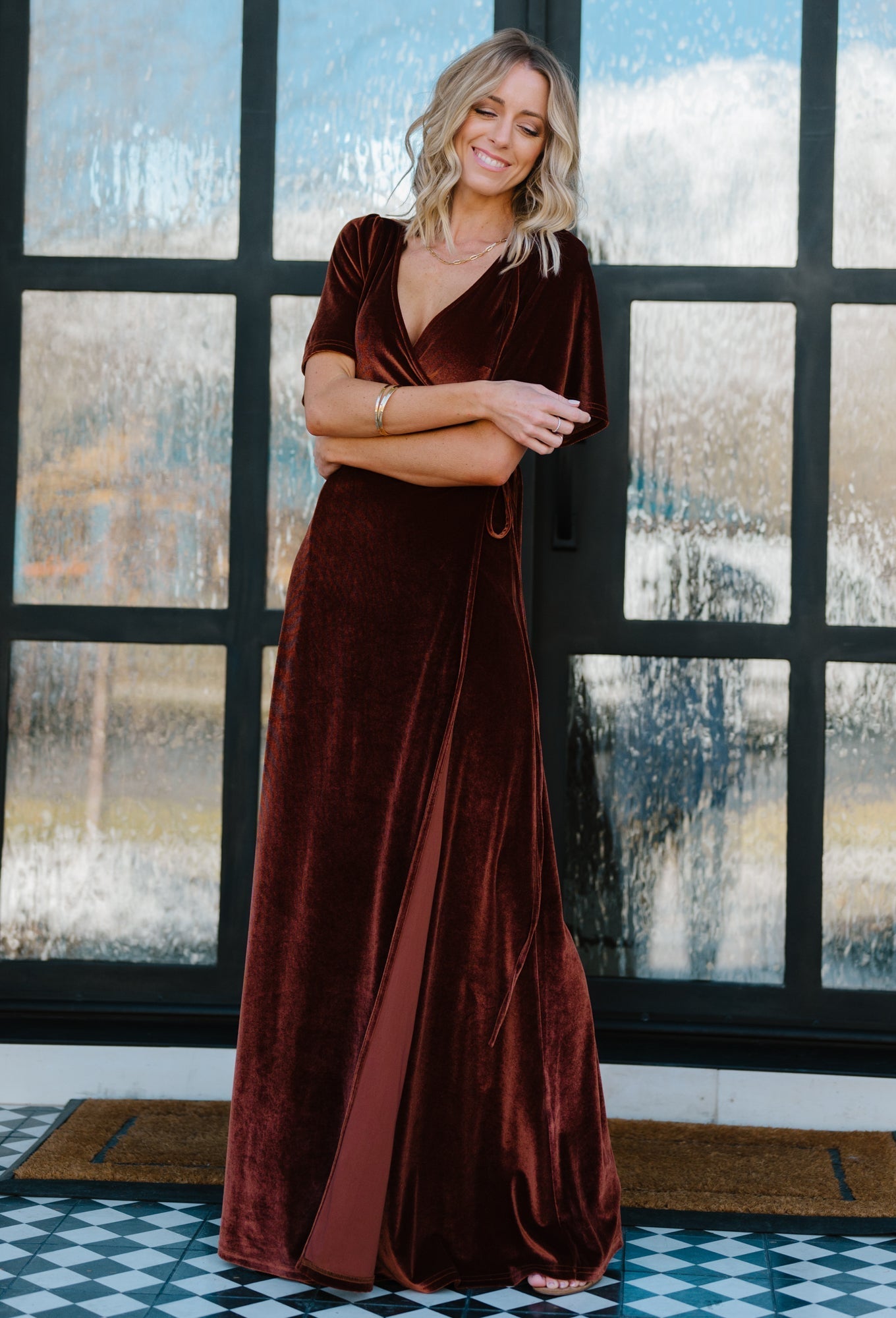 Meghan Velvet Wrap Maxi Dress | Bronze
