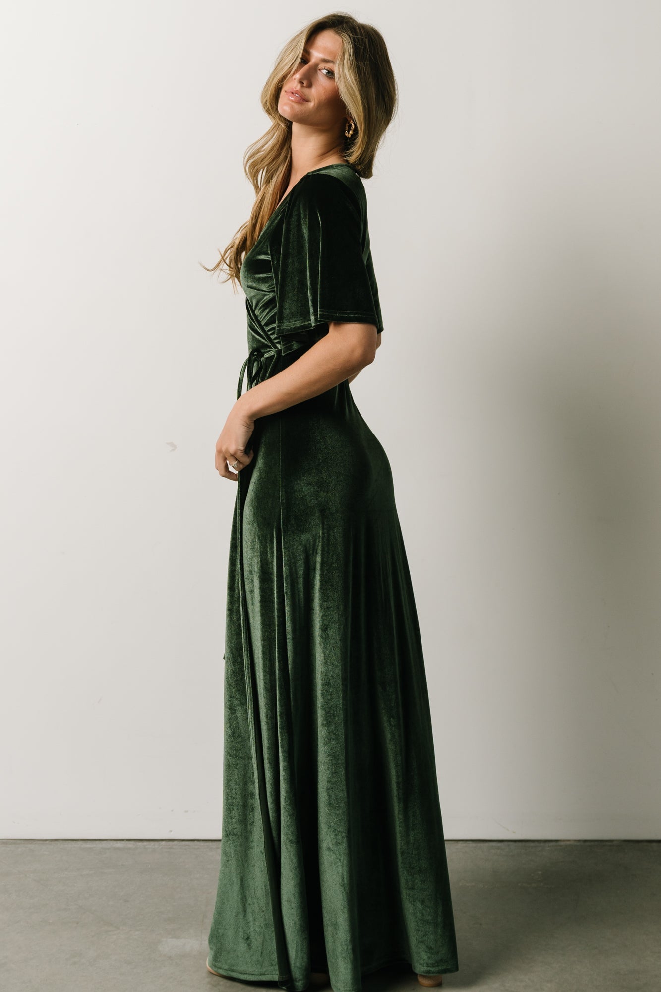 Meghan Velvet Wrap Maxi Dress | Deep Green