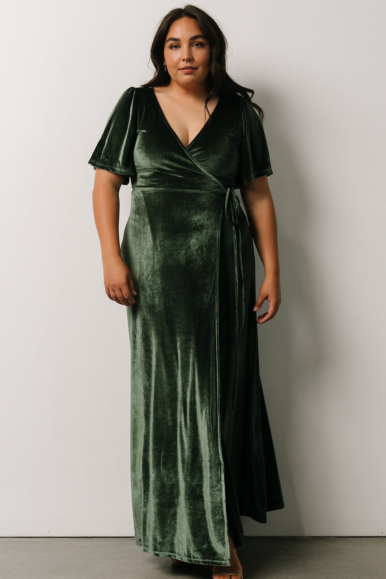 Meghan Velvet Wrap Maxi Dress | Deep Green