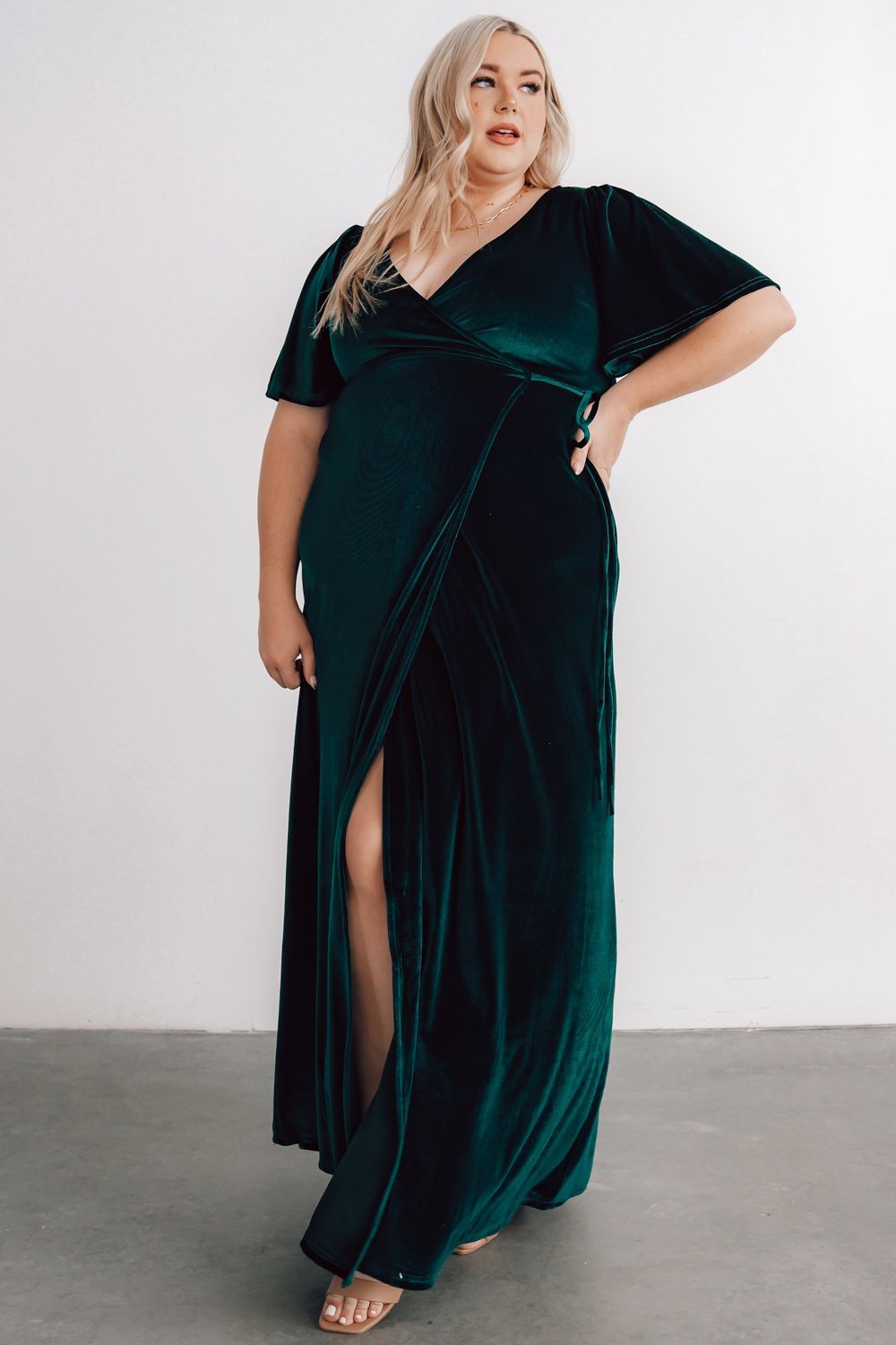Meghan Velvet Wrap Maxi Dress | Emerald