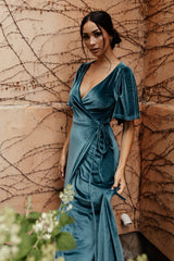 Meghan Velvet Wrap Maxi Dress | Persian Blue