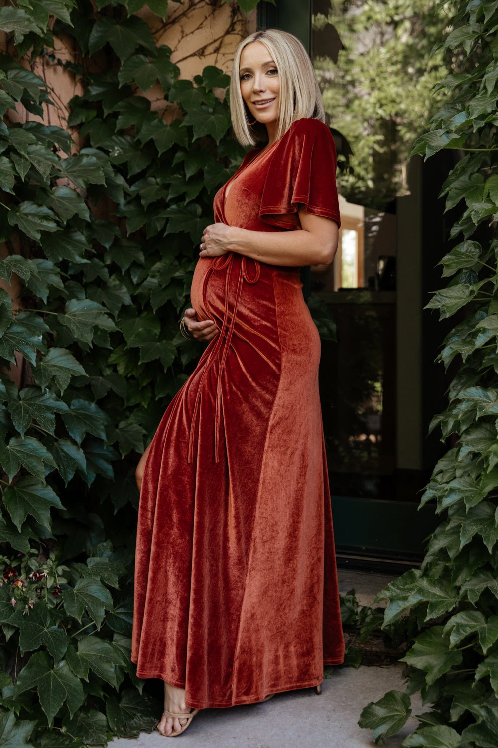 Meghan Velvet Wrap Maxi Dress | Rust