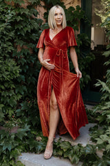 Meghan Velvet Wrap Maxi Dress | Rust