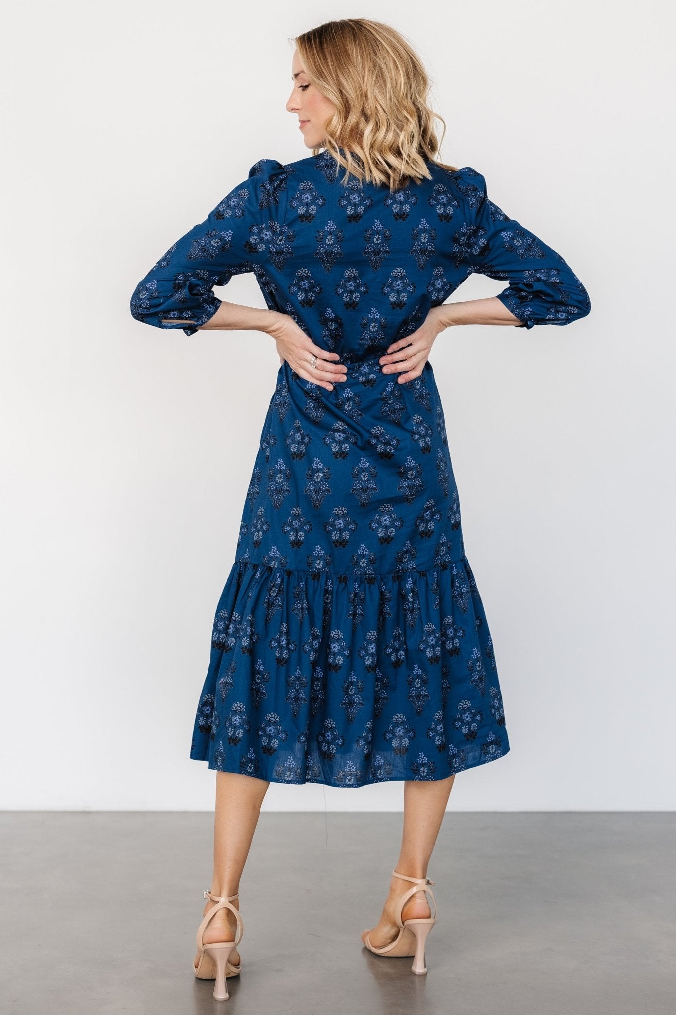 Mira Midi Dress | Deep Blue Print