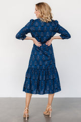 Mira Midi Dress | Deep Blue Print