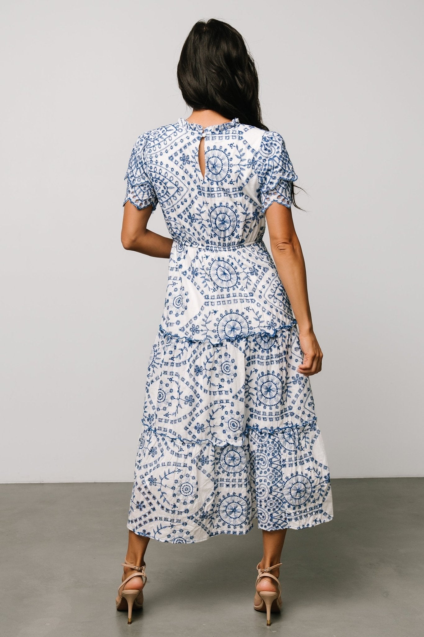 Mirabel Eyelet Midi Dress | White + Blue