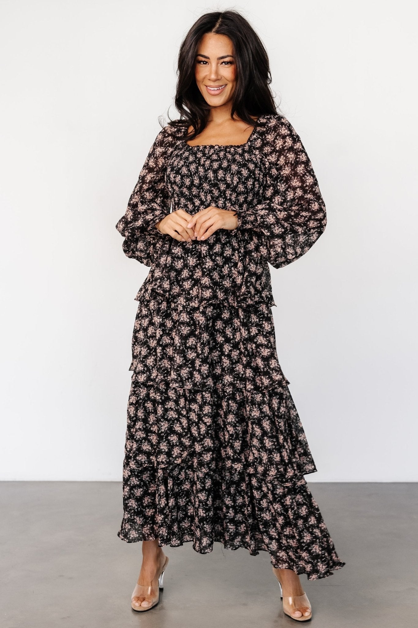 Miranda Tiered Maxi Dress | Black Floral