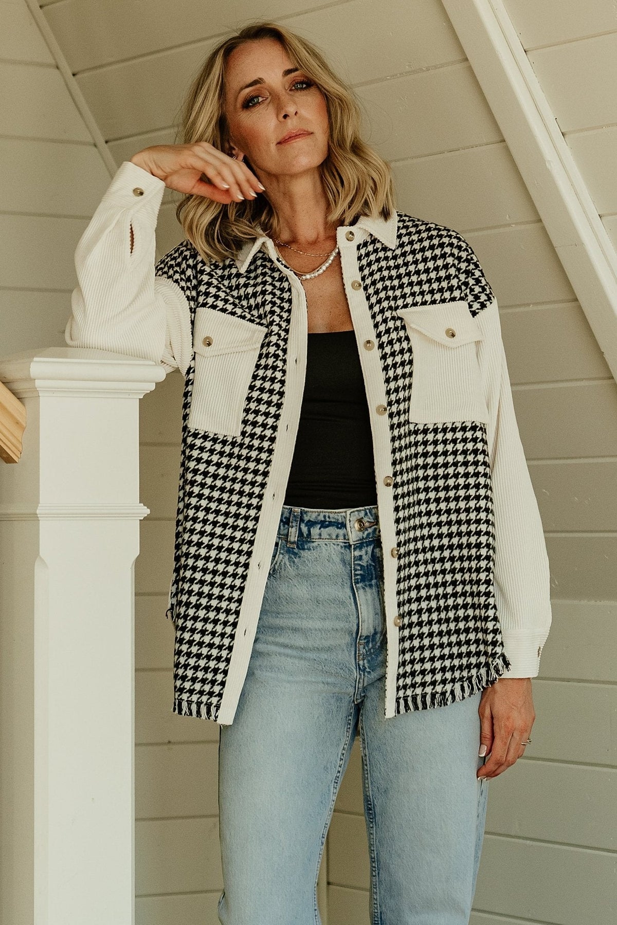 Montreal Houndstooth Shacket | Ivory + Black