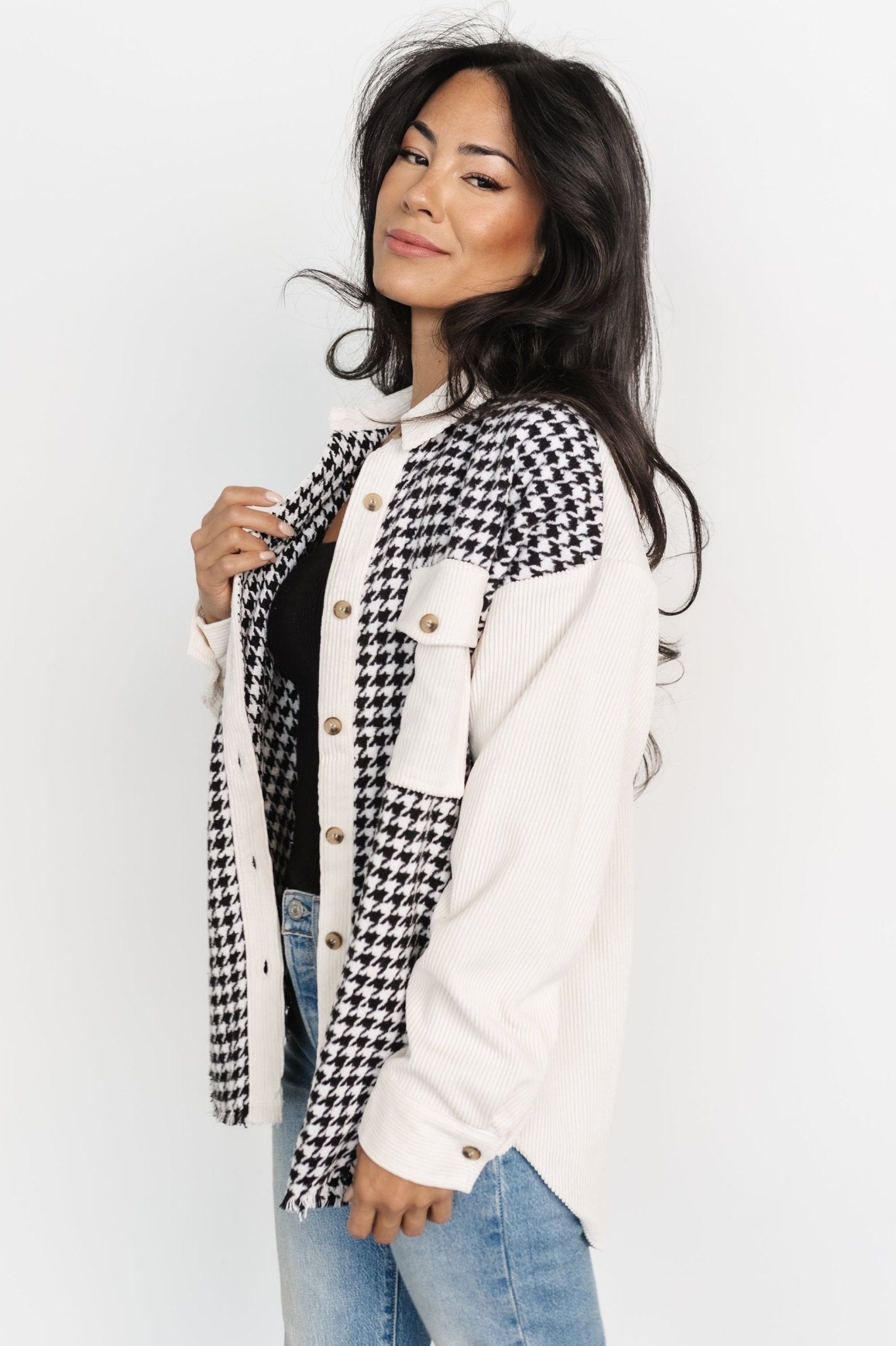 Montreal Houndstooth Shacket | Ivory + Black