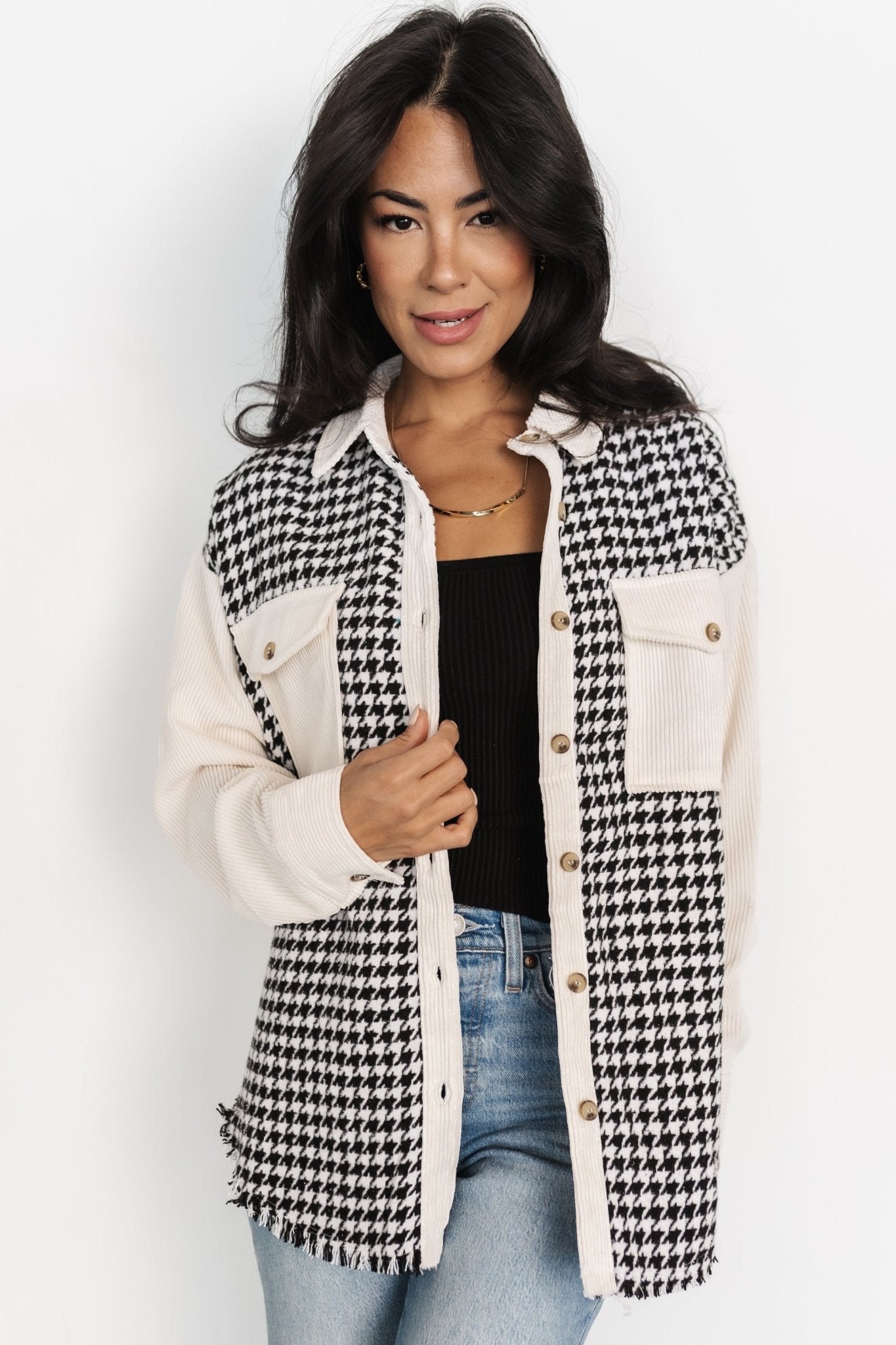 Montreal Houndstooth Shacket | Ivory + Black