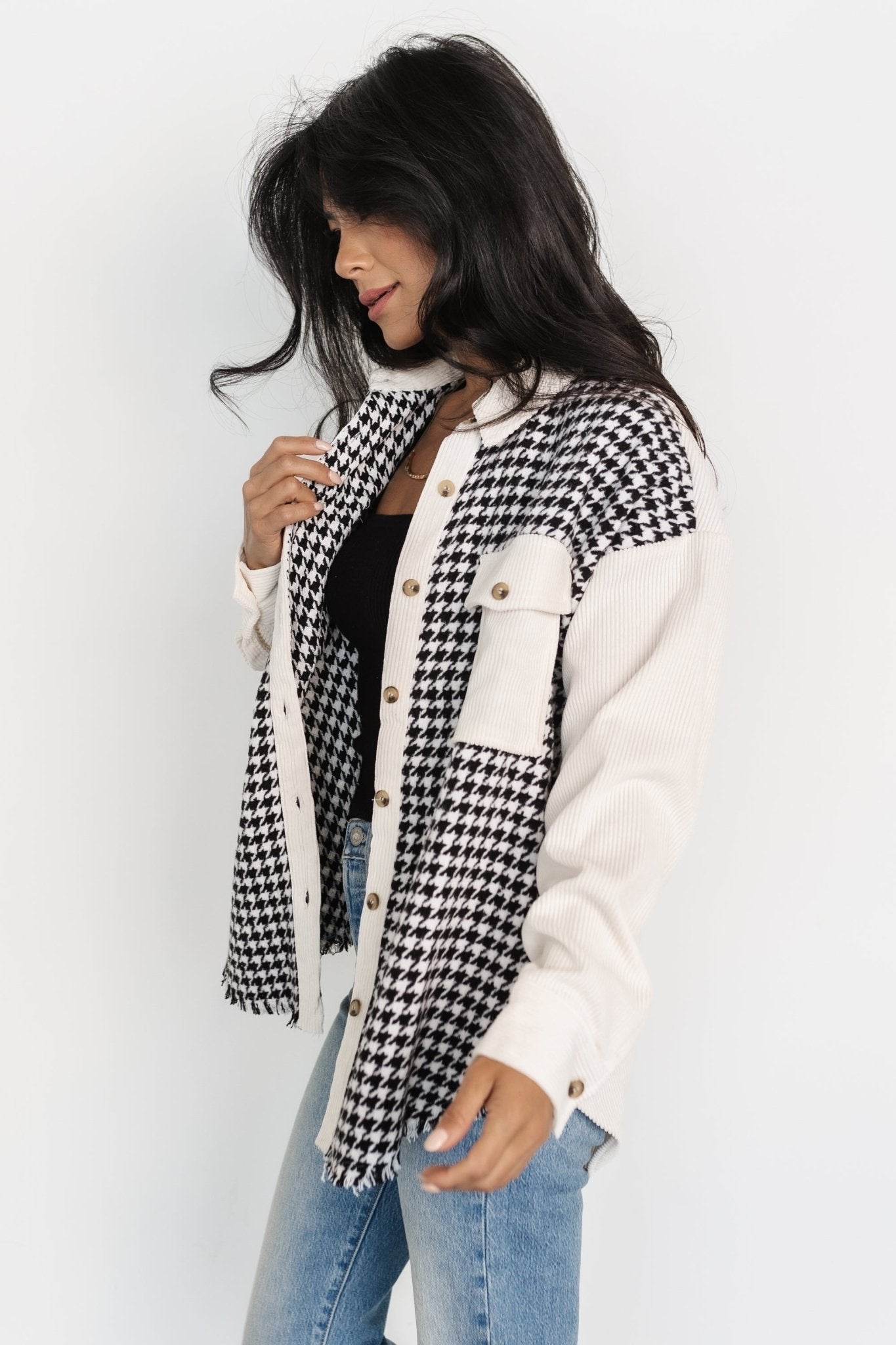 Montreal Houndstooth Shacket | Ivory + Black