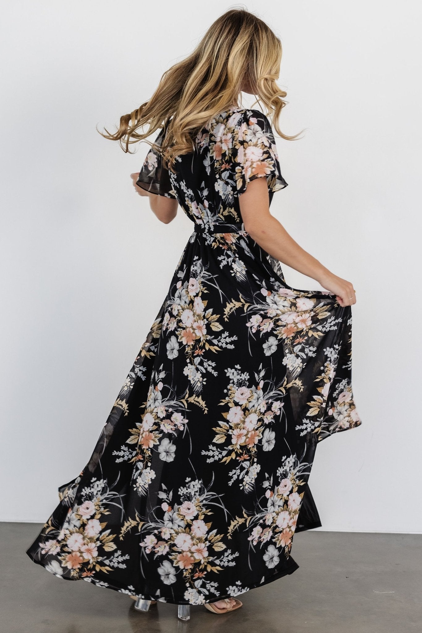 Naomi Short Sleeve Maxi Dress | Black Floral