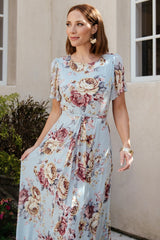Naomi Short Sleeve Maxi Dress | Blue Multi Floral