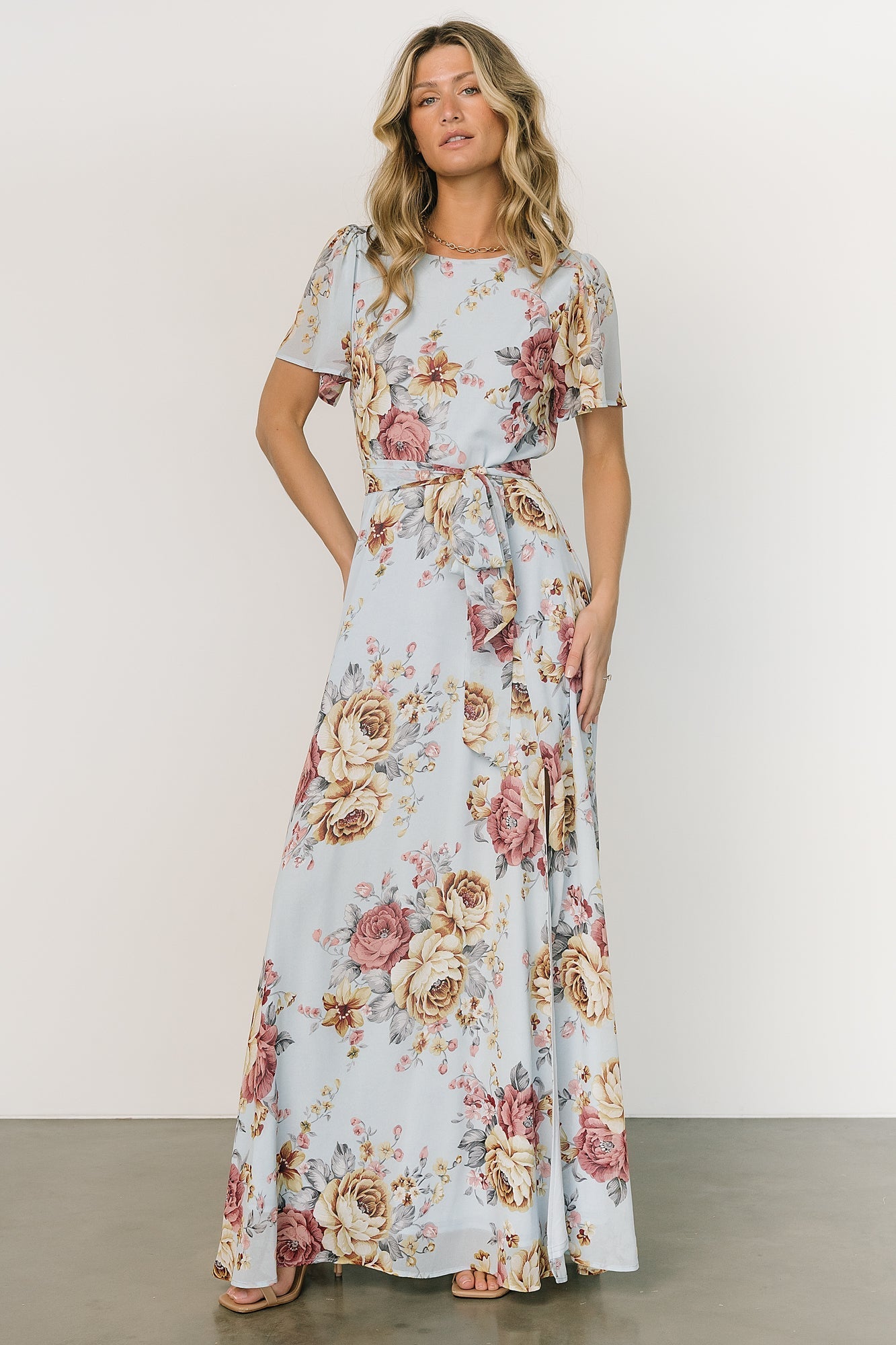Naomi Short Sleeve Maxi Dress | Blue Multi Floral