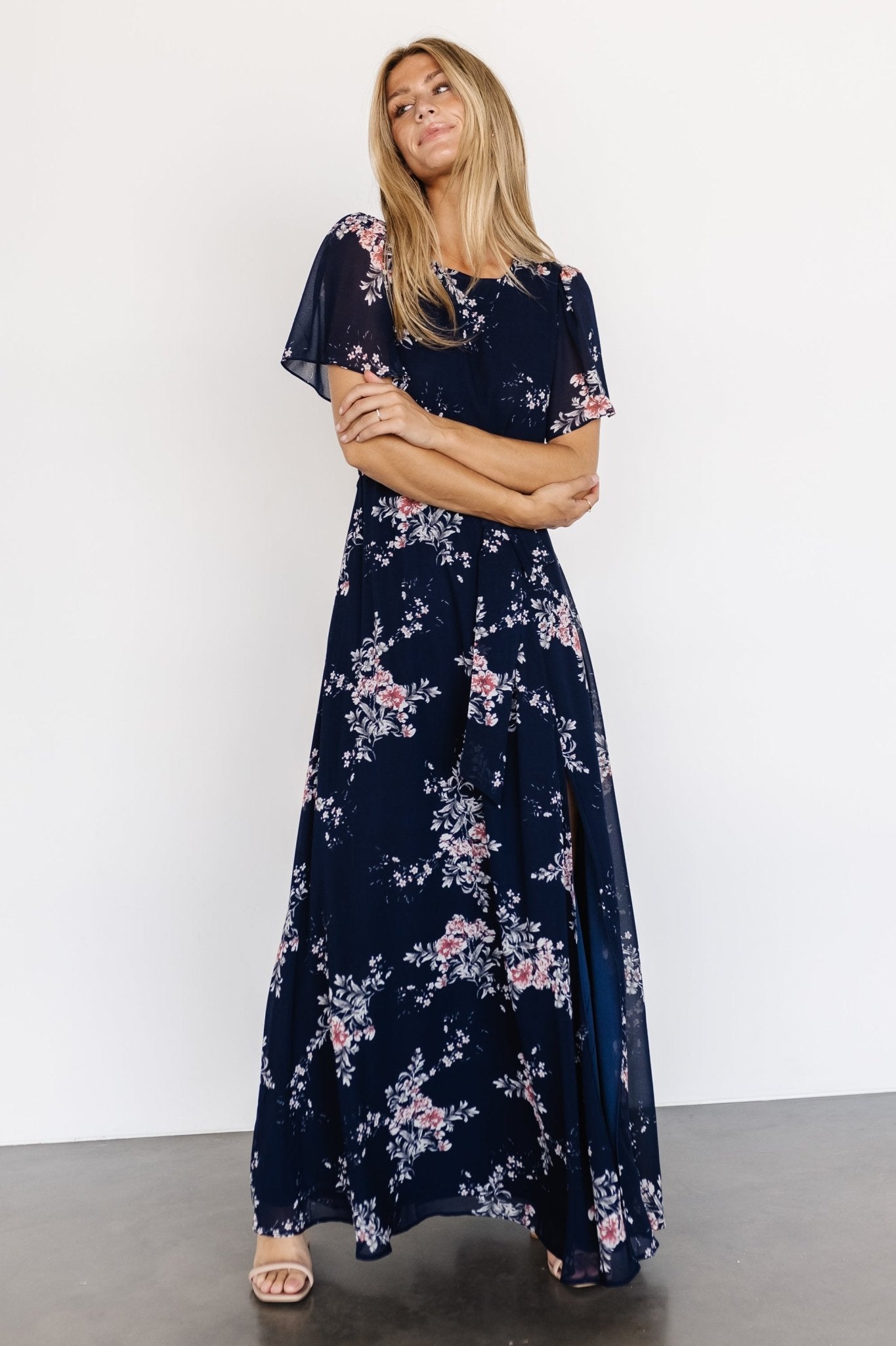 Naomi Short Sleeve Maxi Dress | Navy Floral