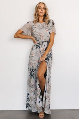 Naomi Short Sleeve Maxi Dress | Pale Blue Floral