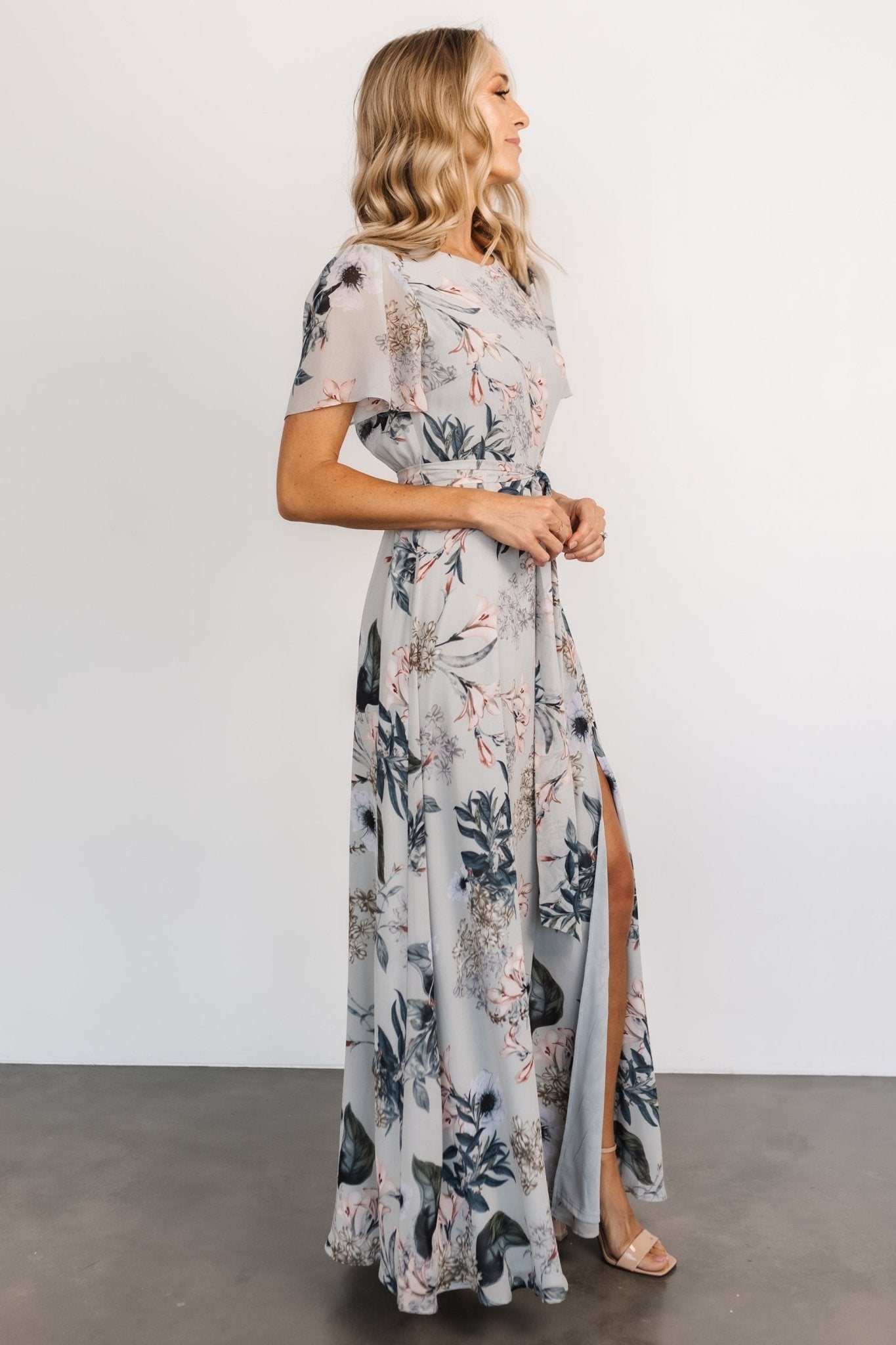 Naomi Short Sleeve Maxi Dress | Pale Blue Floral
