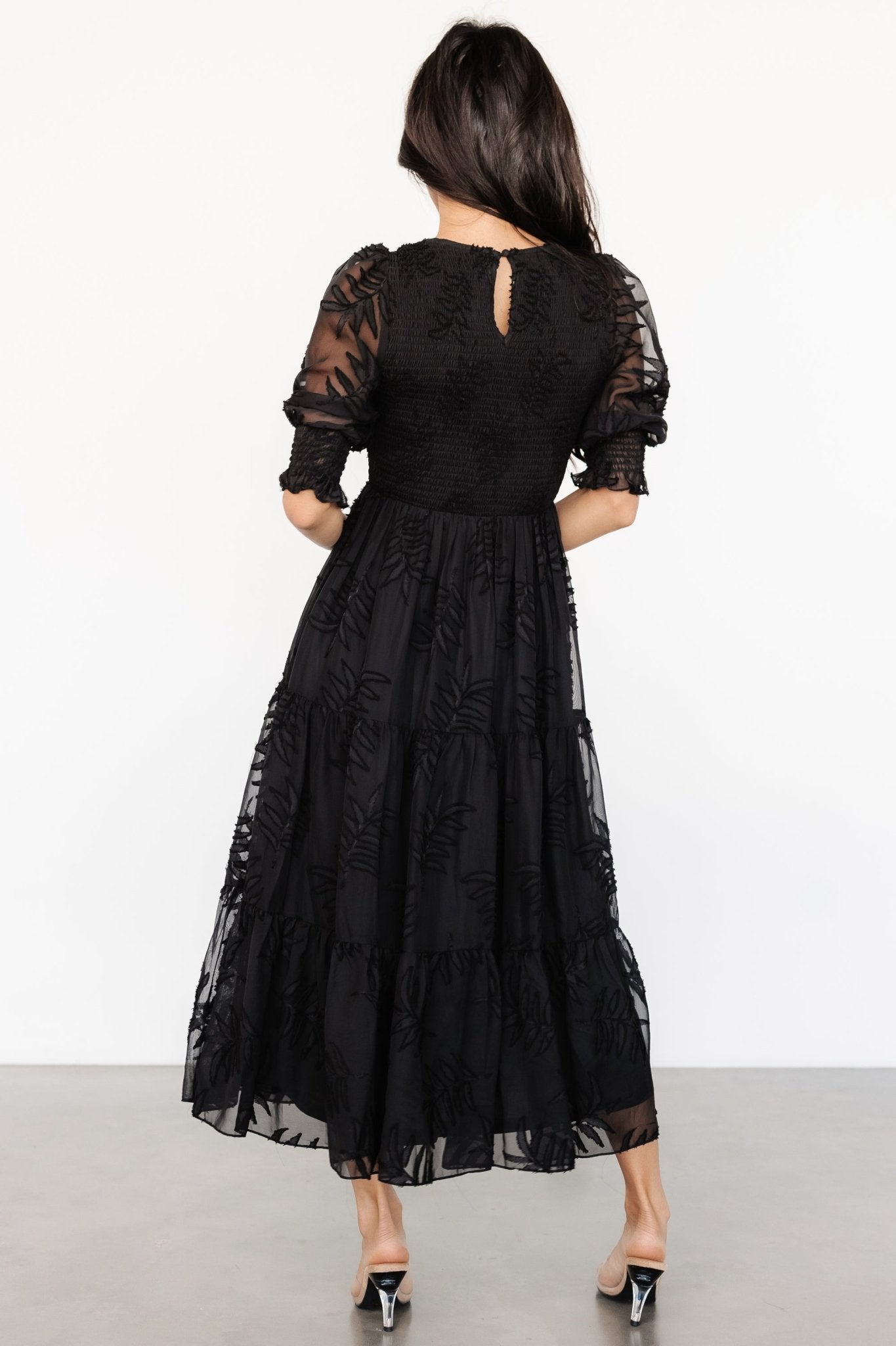 Nellie Smocked Midi Dress | Black