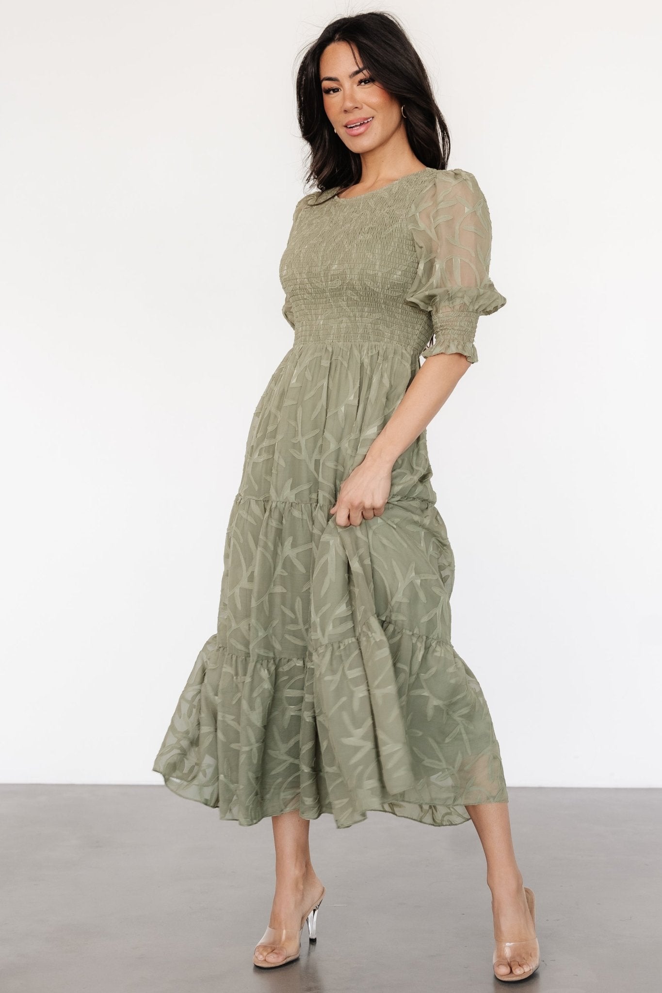 Nellie Smocked Midi Dress | Sage Green