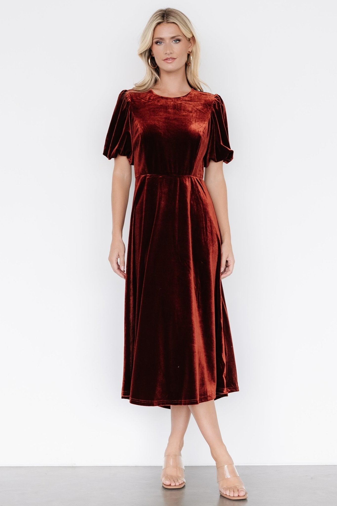 Nita Velvet Midi Dress | Deep Cinnamon