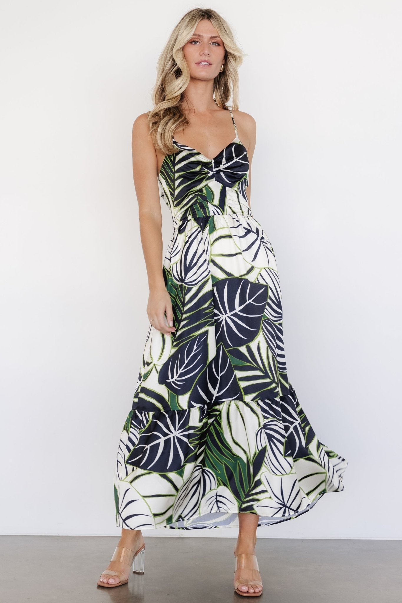 Norita Tie Back Tank Dress | Black + Green Print