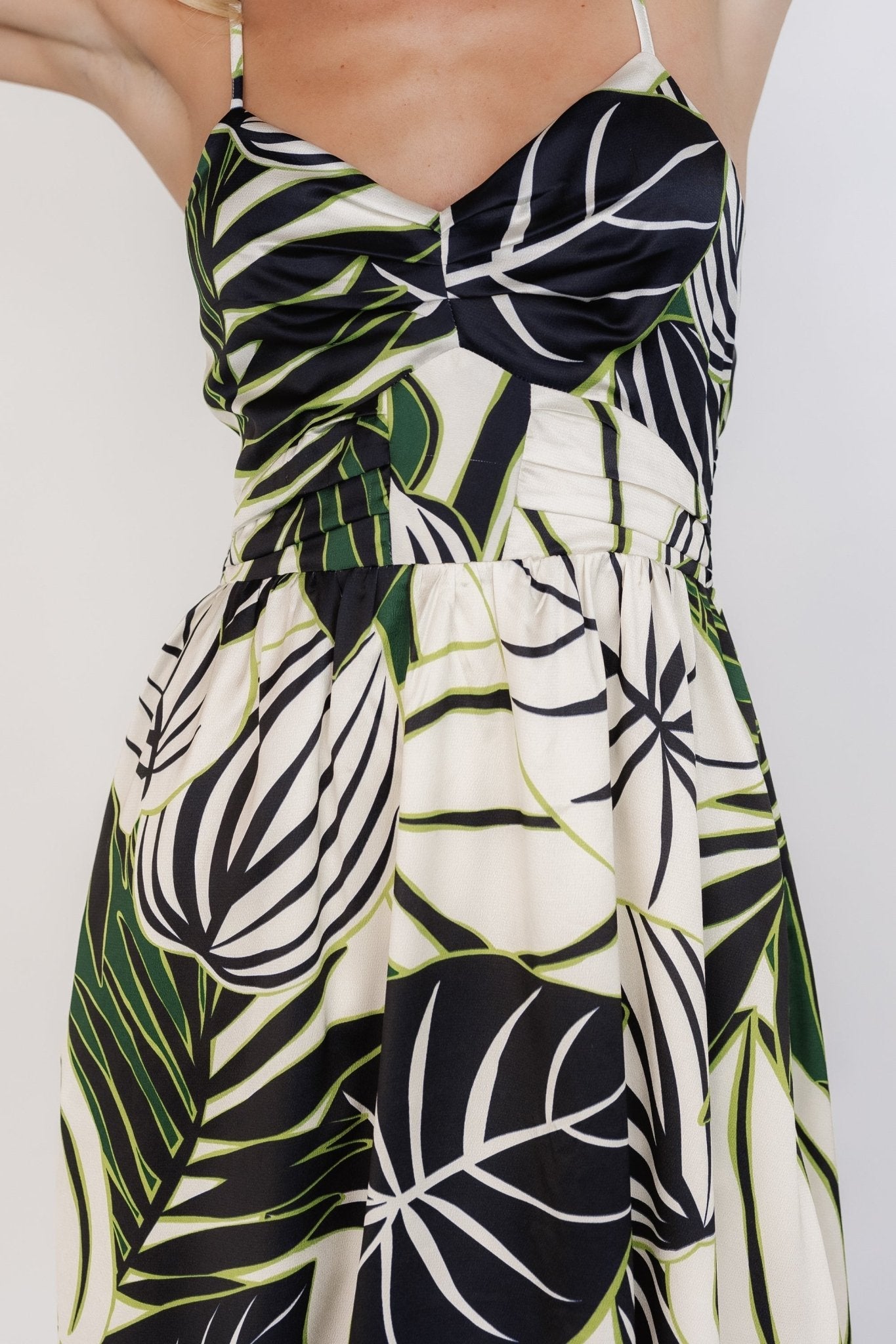 Norita Tie Back Tank Dress | Black + Green Print