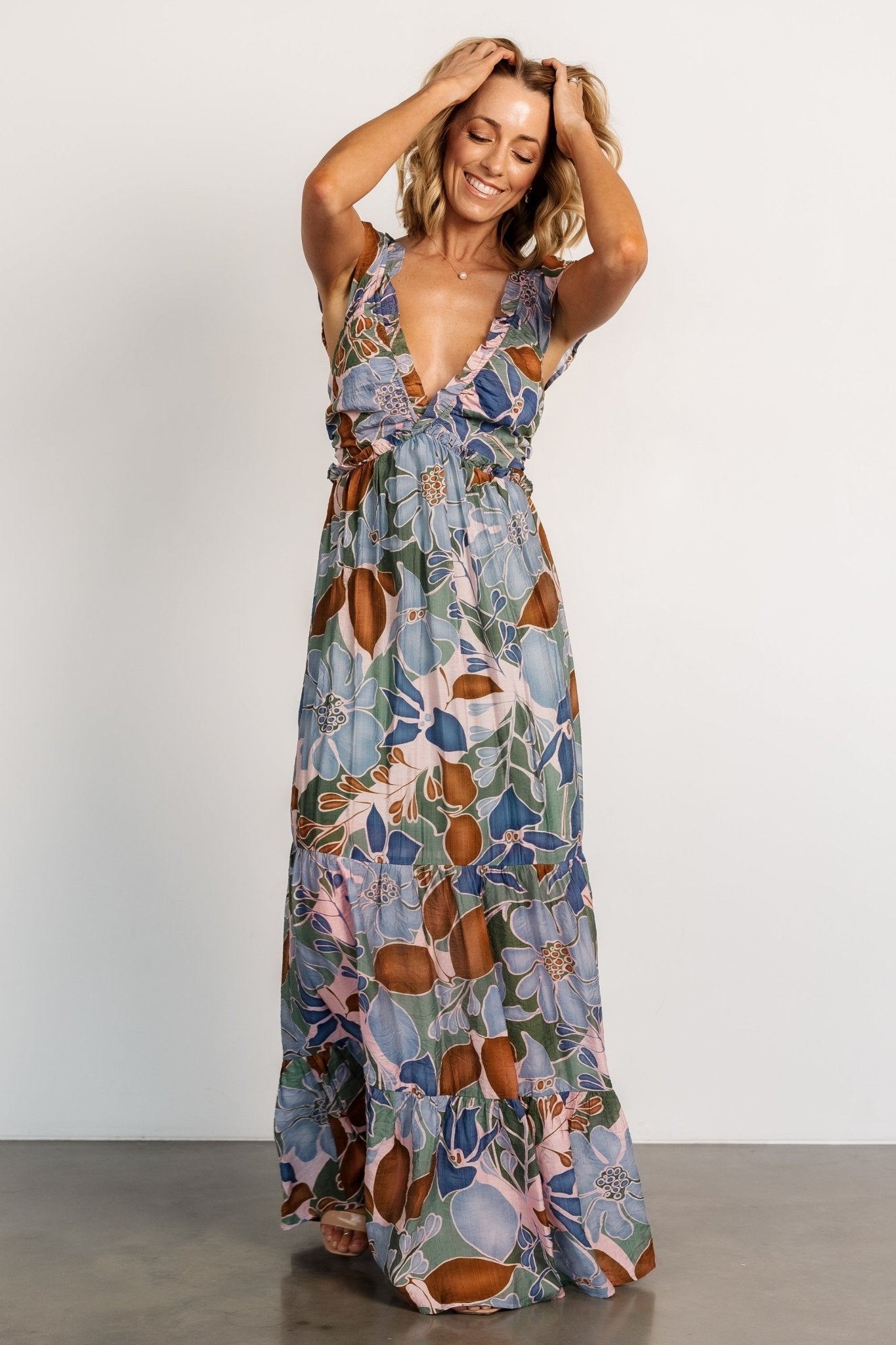 Nylah Back Tie Maxi Dress | Blue Multi