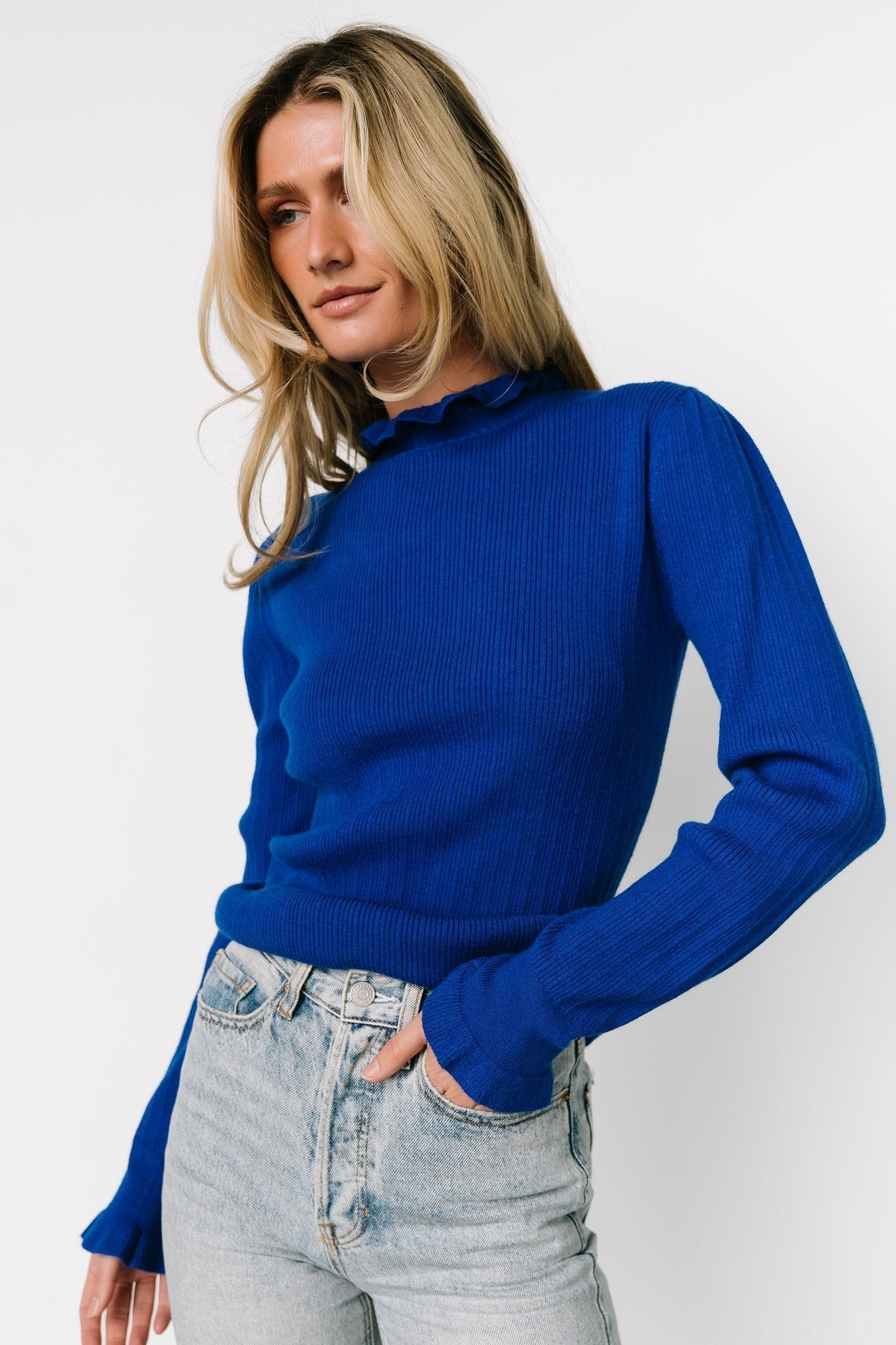 Olympia Sweater Top | Cobalt