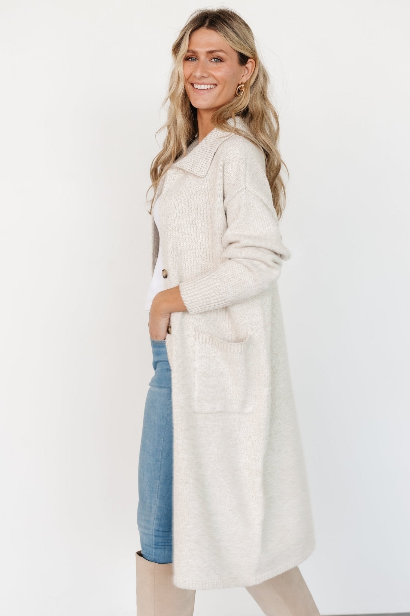 Ontario Long Button Cardigan | Oatmeal