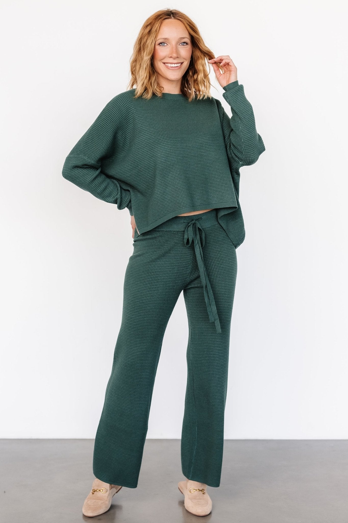 Owen Waffle Sweater Top | Green