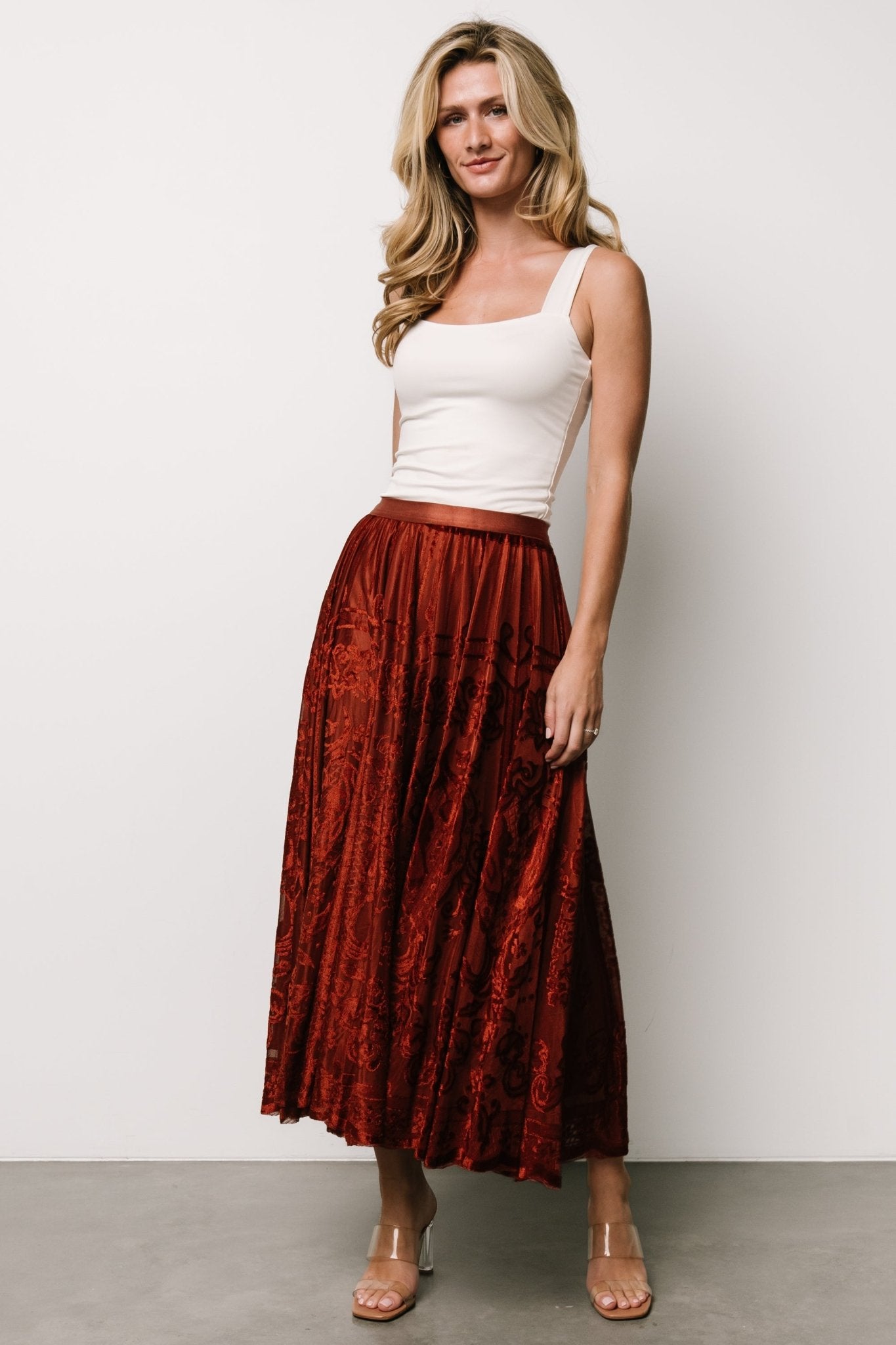 Palini Velvet Skirt | Rust