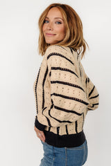Paola Pointelle Sweater | Beige + Navy