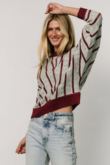 Paola Pointelle Sweater | Light Blue + Burgundy