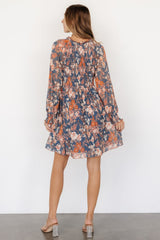 Parker Short Dress | Blue + Orange Floral