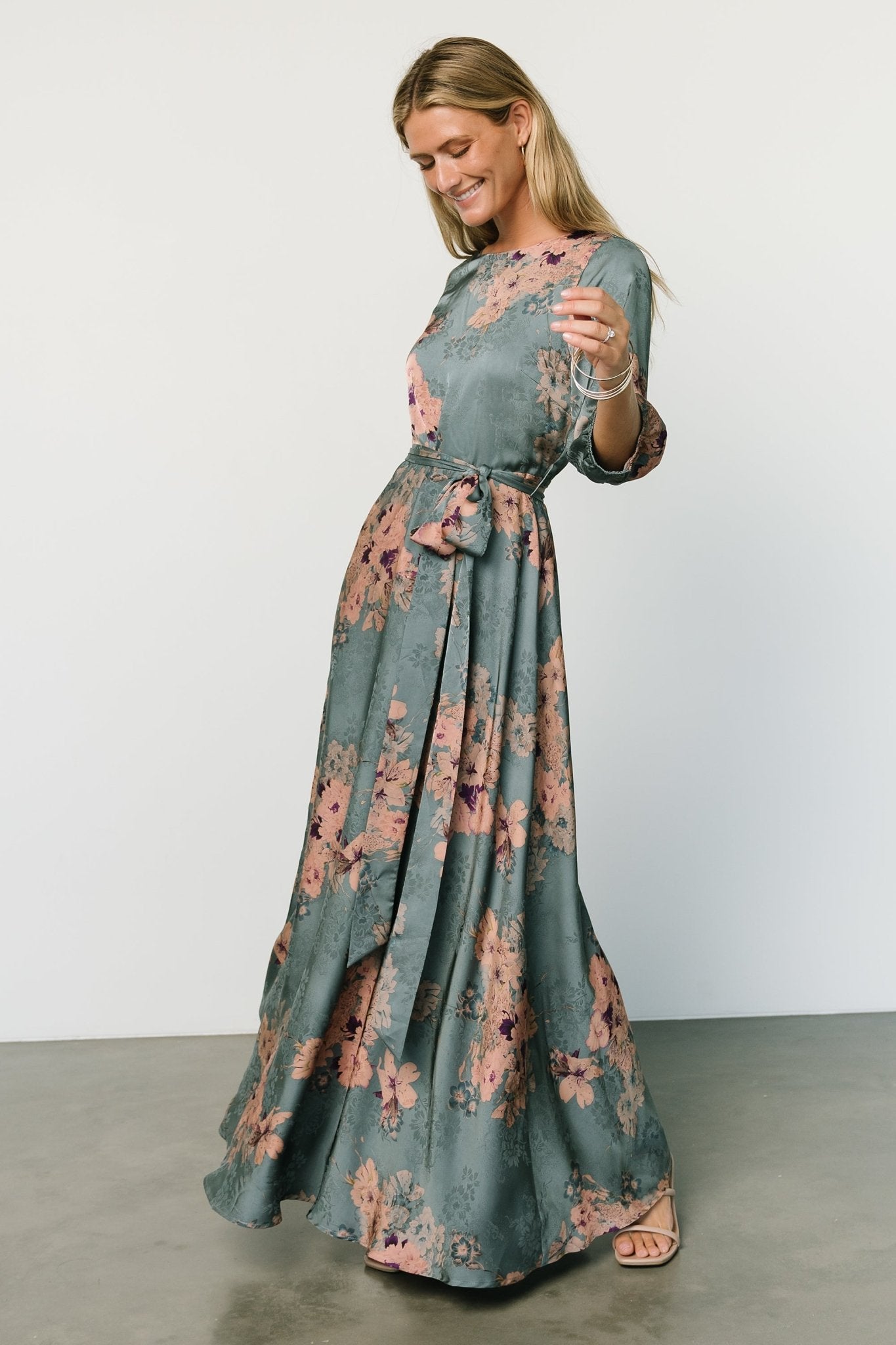 Paula Satin Maxi Dress | Blue + Pink Multi