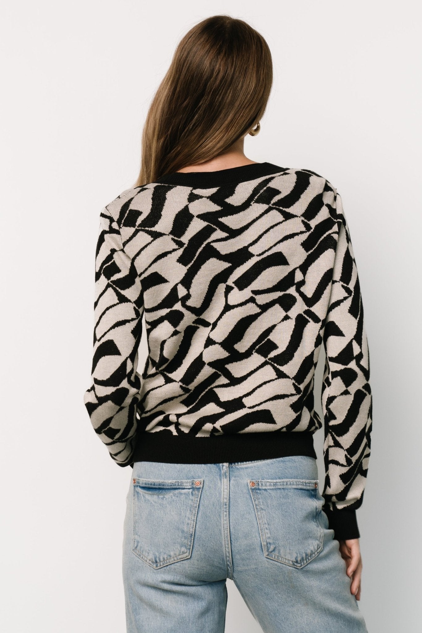 Petra Knit Sweater Top | Black + Ivory