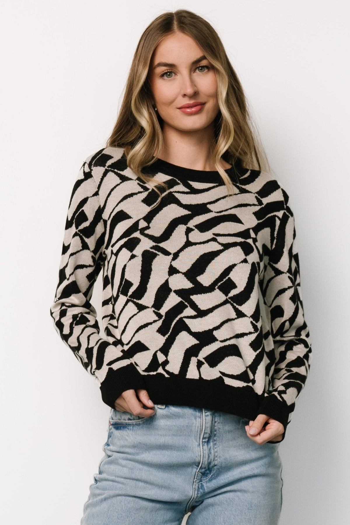 Petra Knit Sweater Top | Black + Ivory