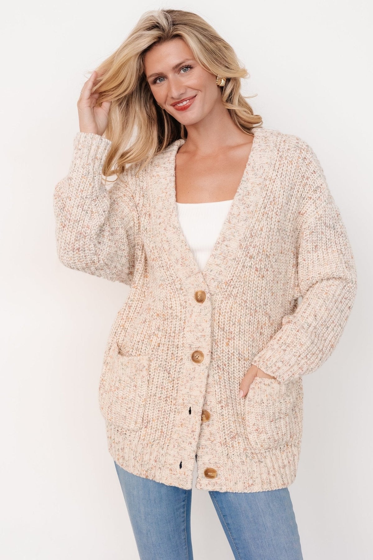 Phillis Chunky Knit Cardigan | Oatmeal Multi