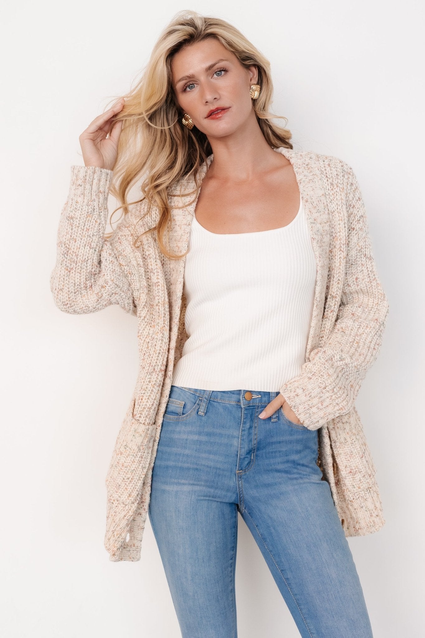 Phillis Chunky Knit Cardigan | Oatmeal Multi