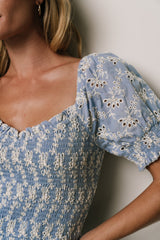 Piper Eyelet Midi Dress | Blue + Ivory