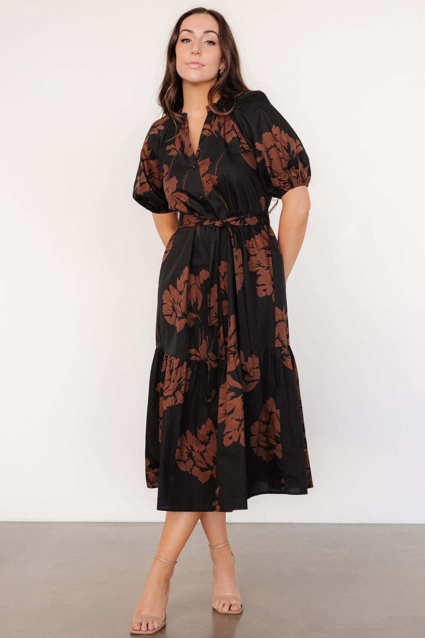 Prescott Midi Dress | Black + Brown Floral