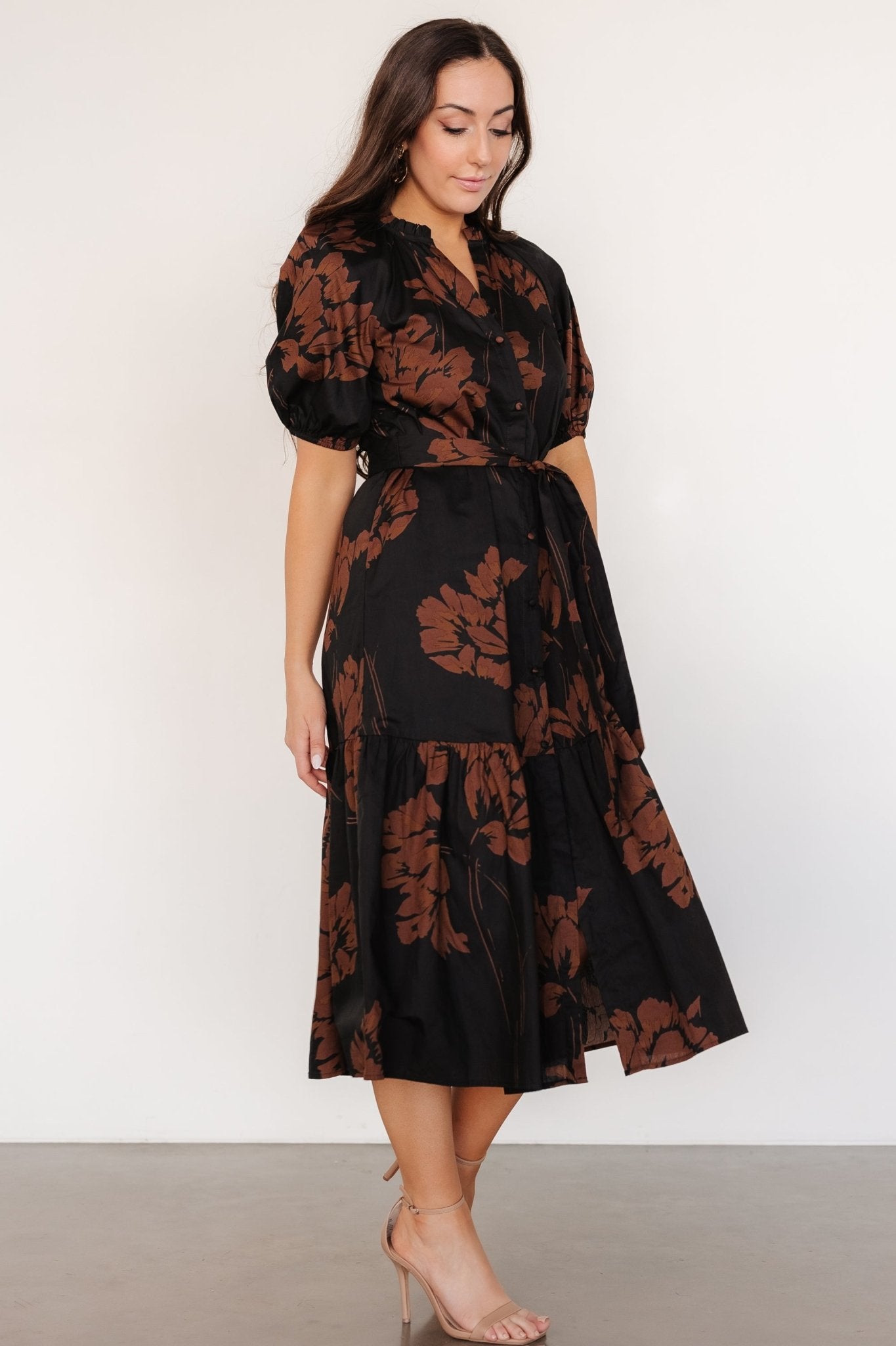 Prescott Midi Dress | Black + Brown Floral