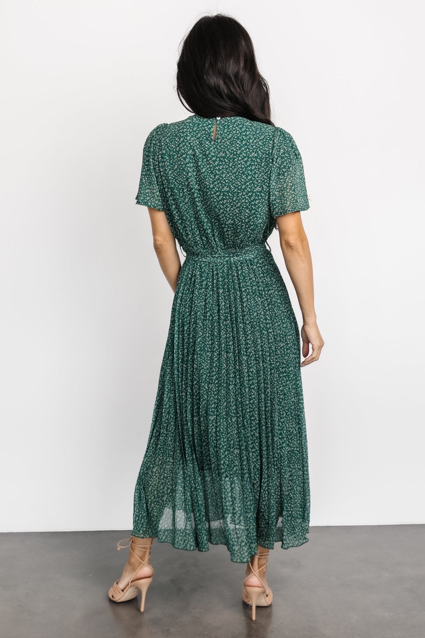 Prim Pleated Dress | Green Print