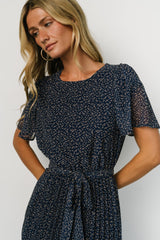 Prim Pleated Dress | Navy Print